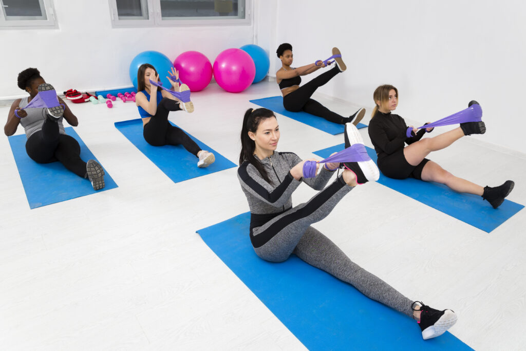 women stretching activity